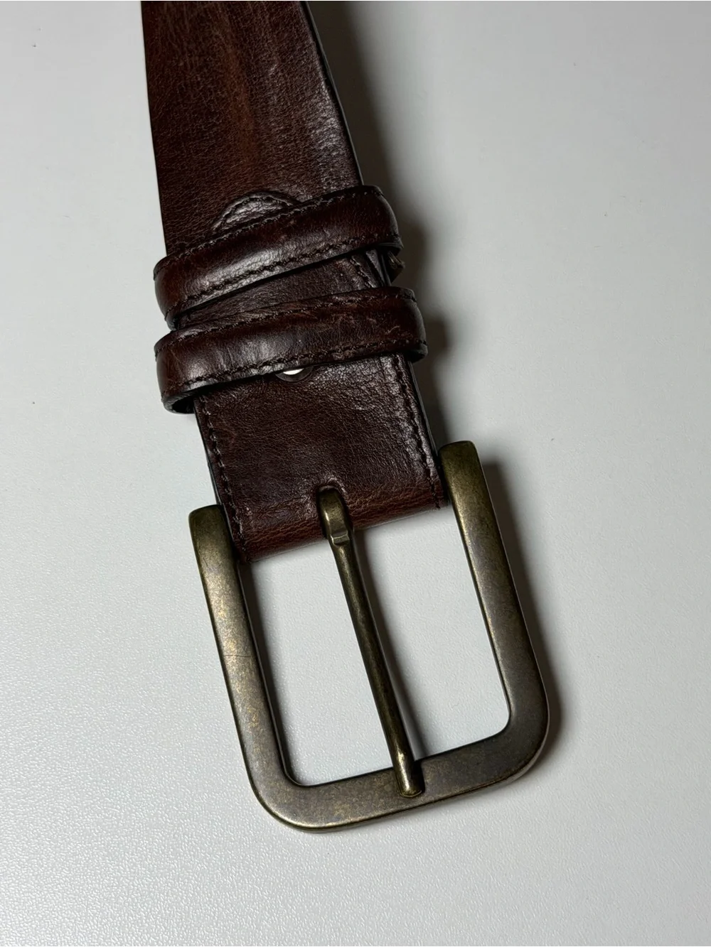 Men's ELLIOT RHODES London 38W Brown Leather Belt with Antique Brass Buckle